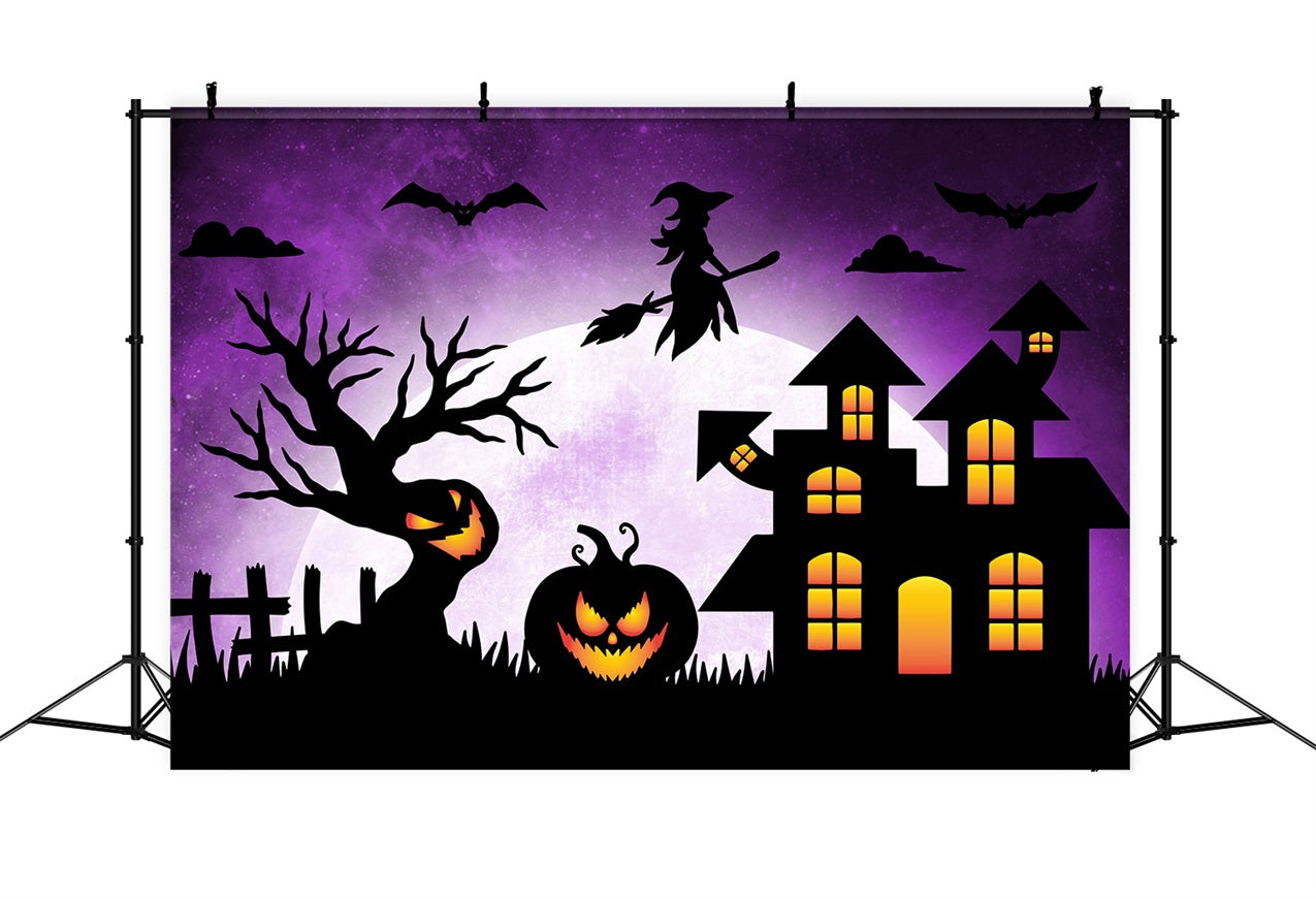 Halloween Witch Backdrop Broom Haunted Mansion Bats Backdrop BRP10-218