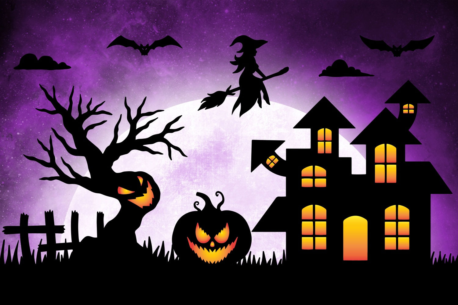 Halloween Witch Backdrop Broom Haunted Mansion Bats Backdrop BRP10-218