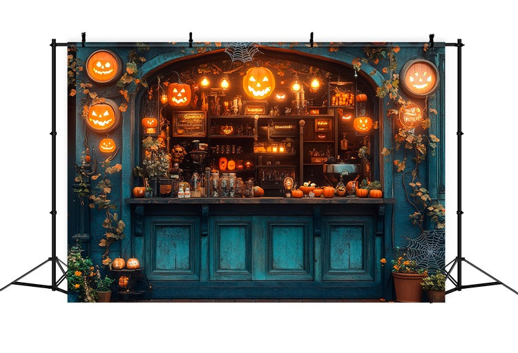Backdrops For Halloween Bar Glowing Pumpkins Backdrop BRP10-219