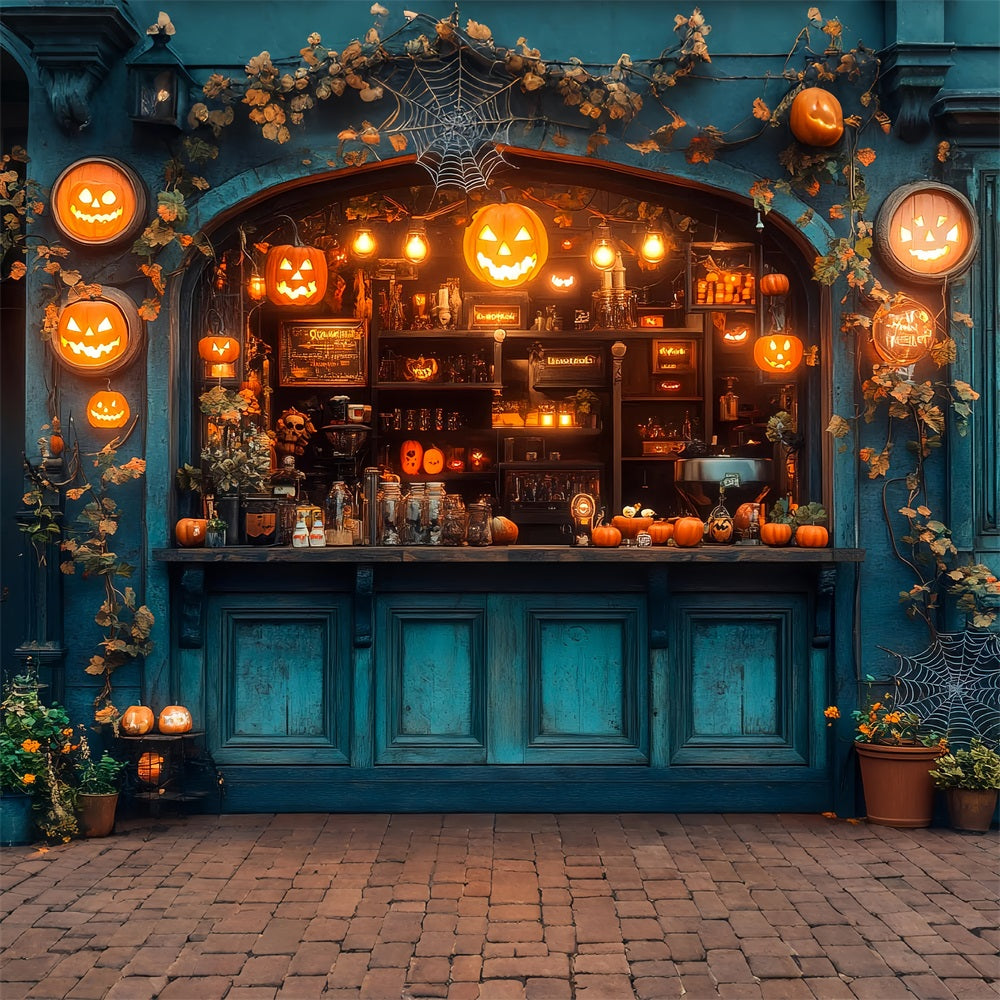 Backdrops For Halloween Bar Glowing Pumpkins Backdrop BRP10-219