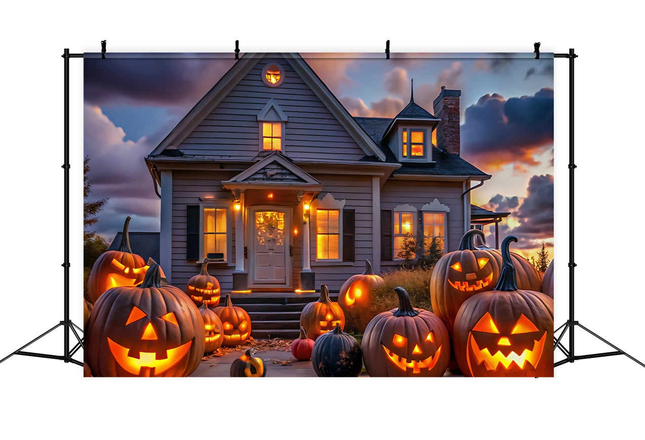 Halloween Picture Backdrops Twilight House Pumpkins Backdrop BRP10-220