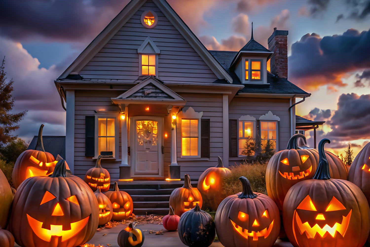 Halloween Picture Backdrops Twilight House Pumpkins Backdrop BRP10-220