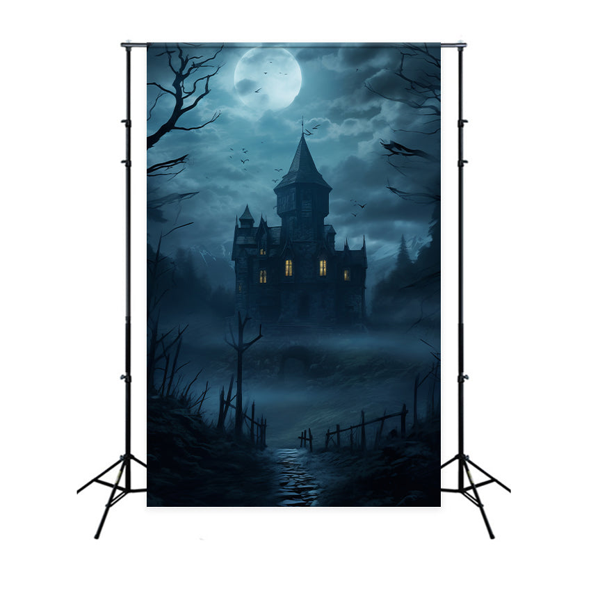 Photography Backdrop Halloween Foggy Night Spooky Castle Backdrop BRP10-226