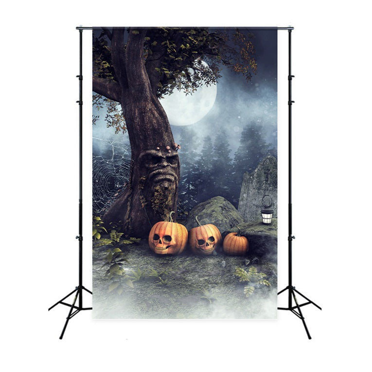 Halloween Graveyard Backdrop Tree Skull Pumpkins Backdrop BRP10-227