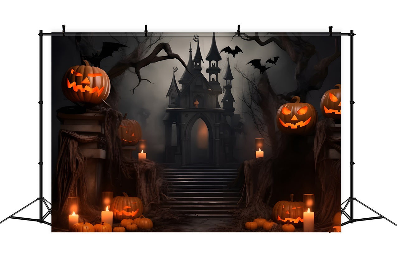 Halloween Castle Backdrop Dark Gothic Creepy Pumpkins Backdrop BRP10-229