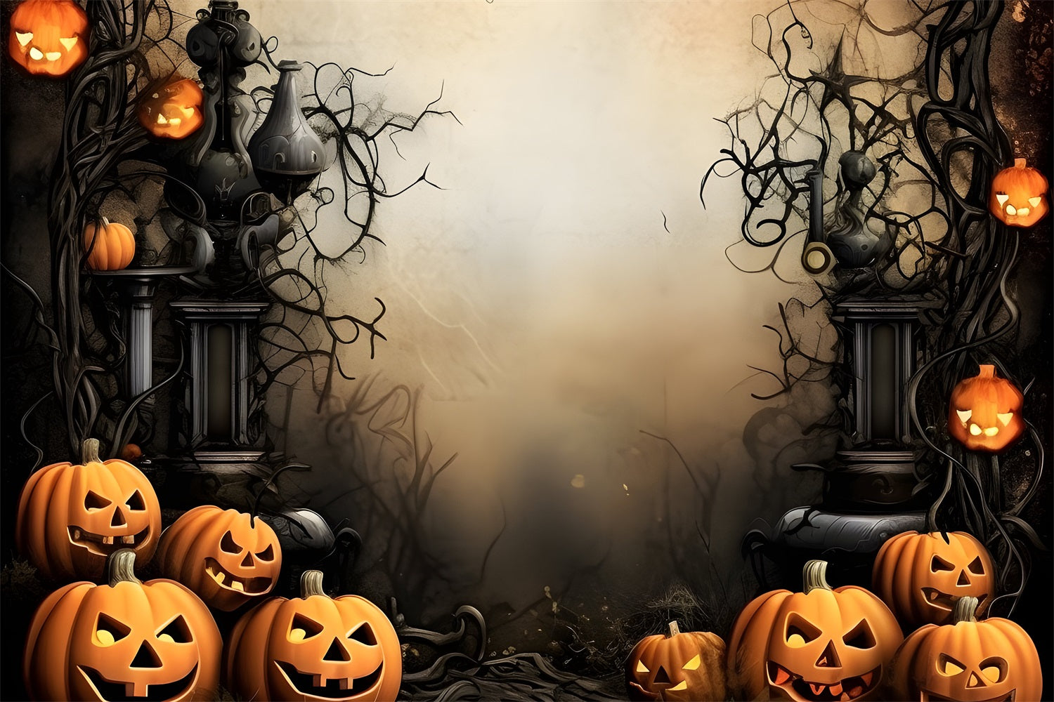 Halloween Backdrop Spooky Pumpkins Twisted Vines Backdrop BRP10-231