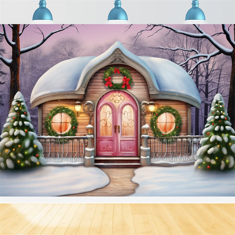 Winter Magical Pink Cottage Decorated Backdrop BRP10-28