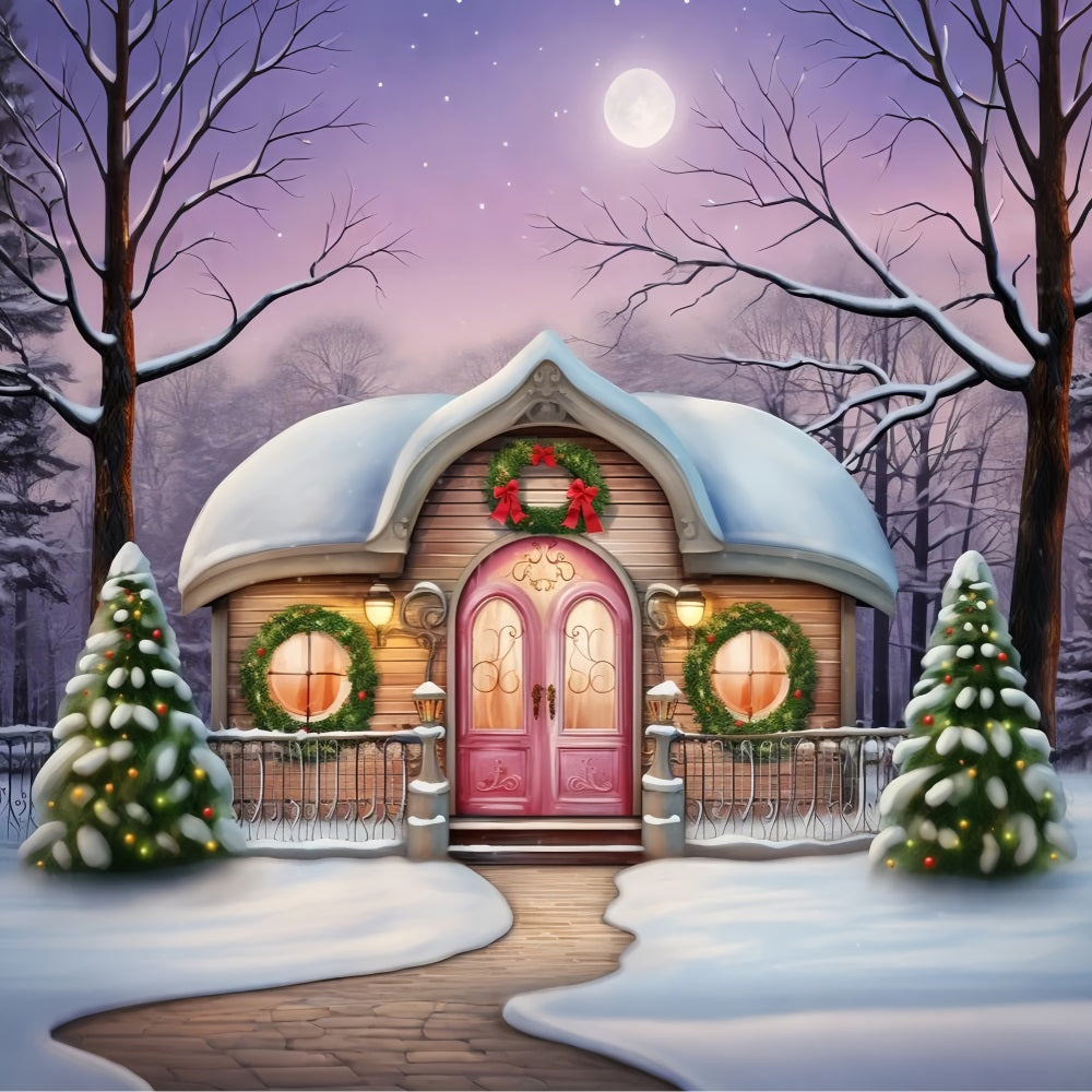 Winter Magical Pink Cottage Decorated Backdrop BRP10-28