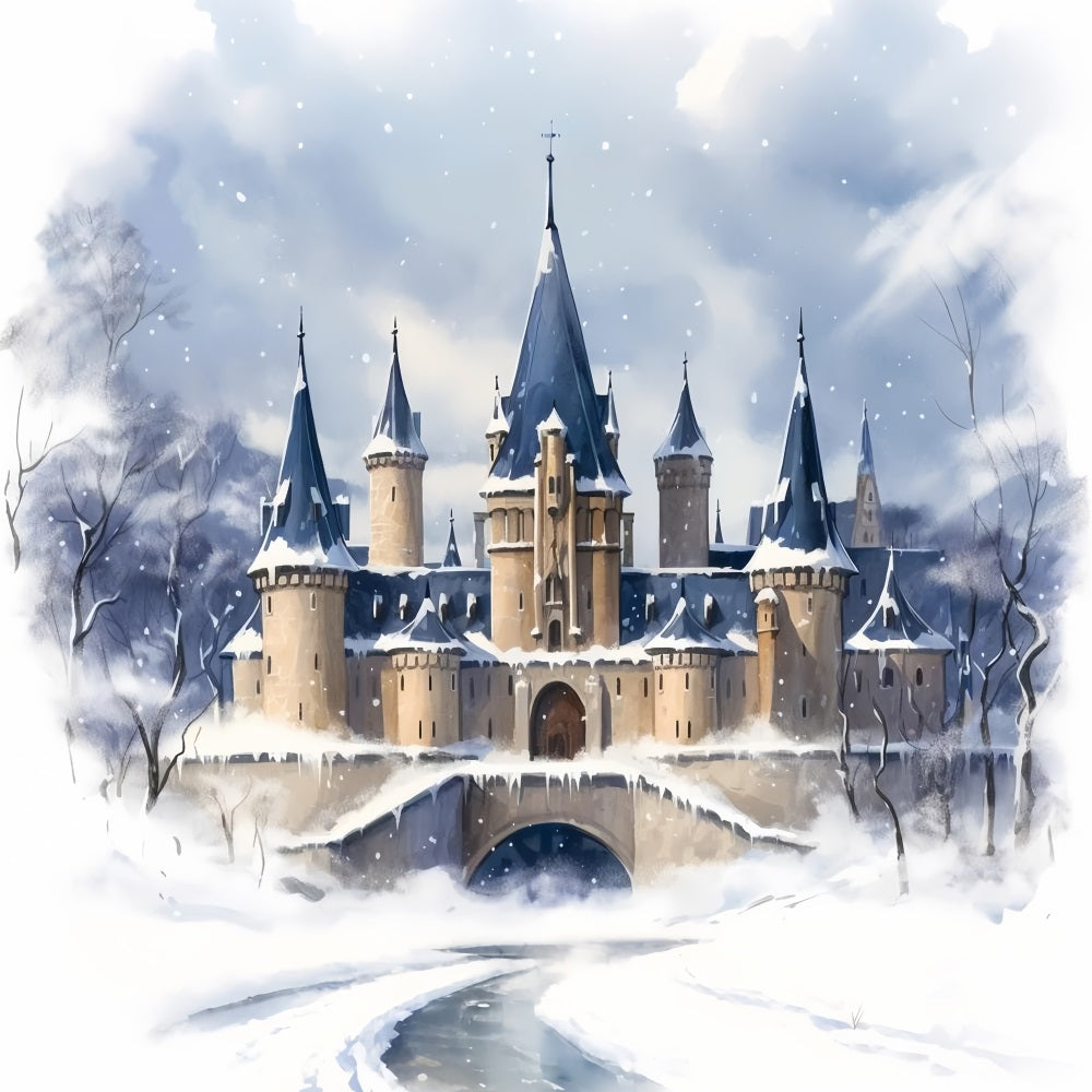 Winter Royal Snow-Covered Castle Tall Towers Backdrop BRP10-35
