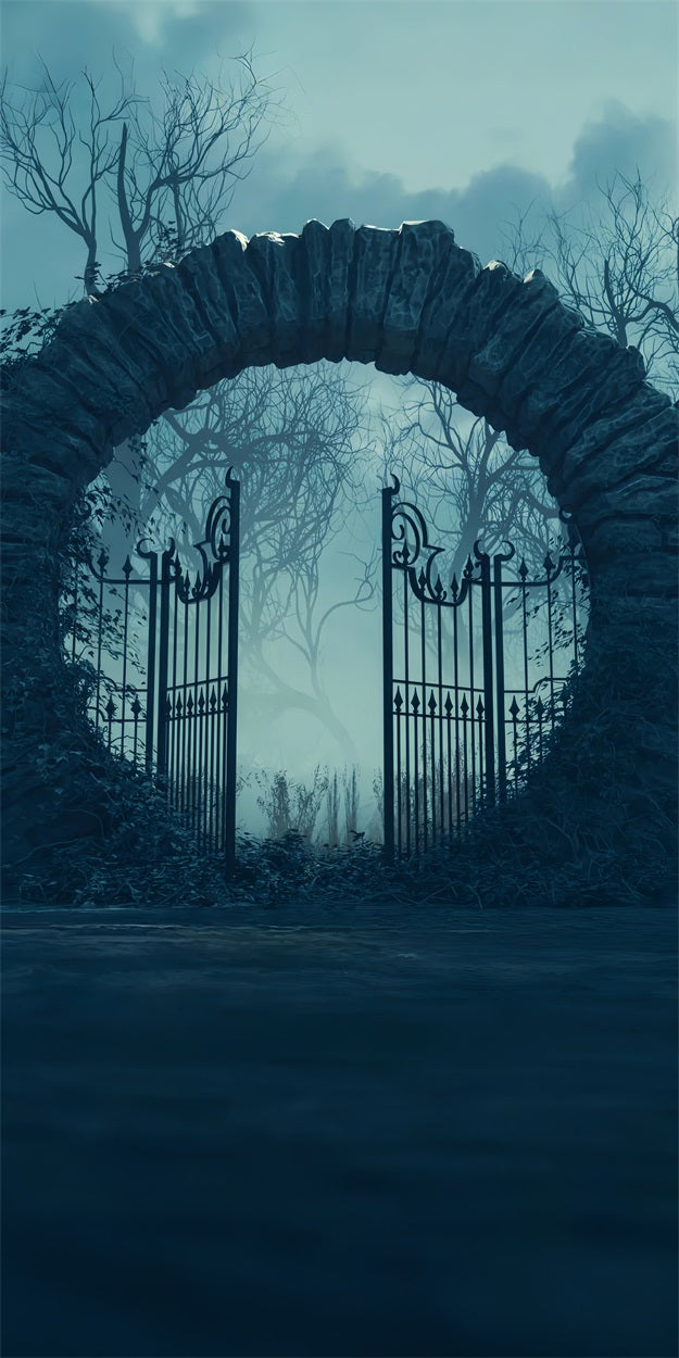 Halloween Night Sweep Creepy Forest Iron Gate Backdrop BRP10-508