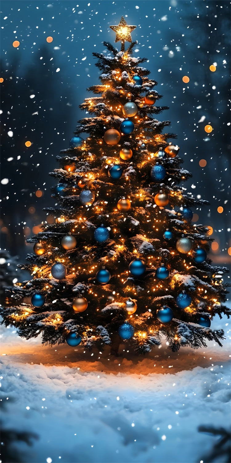 Christmas Window Backdrop Blue - 10x8ft Vinyl Photography Background With Snowflakes