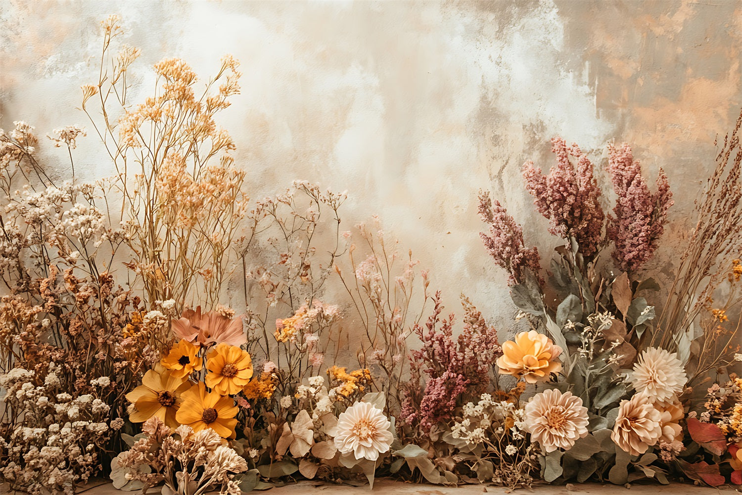 floral art tarp Warm Boho Dried Floral Textured Backdrop BRP10-74, 7'W*5'H(2.2*1.5m)
