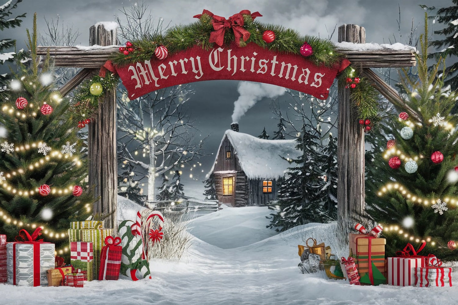Premium Vector | Card merry christmas with landscape Premium Vector | Card merry christmas with landscape