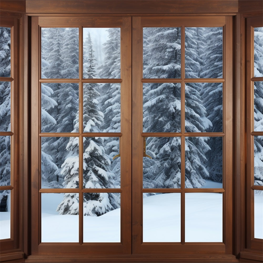 Winter Backdrop Ideas Snowy Pine Forest Through Window Backdrop BRP11-273