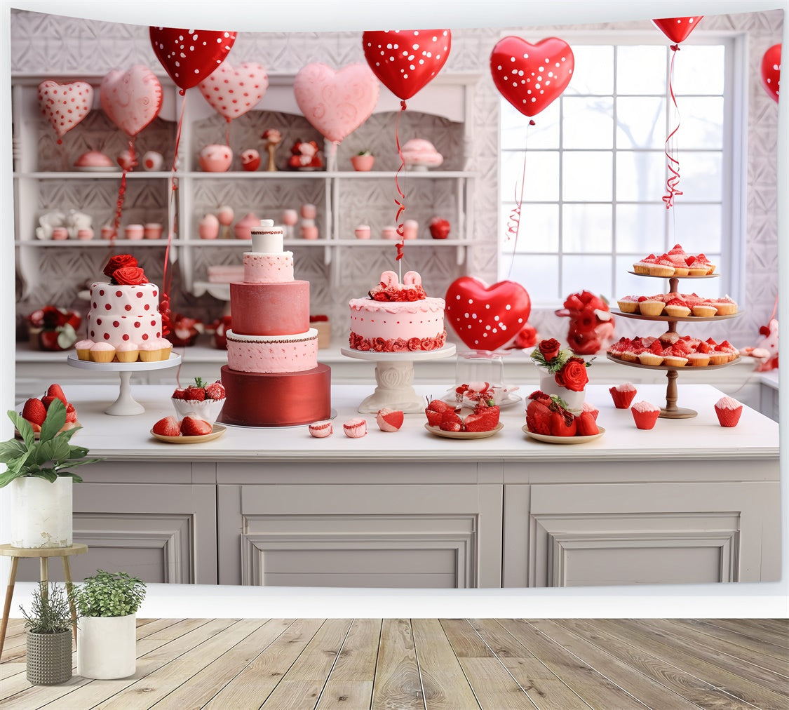Valentine Backdrop Ideas Romantic Cake Balloons Display Backdrop BRP11-278