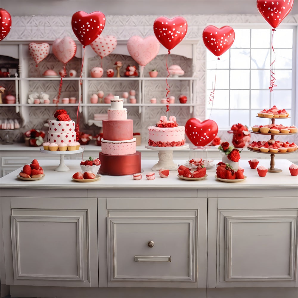 Valentine Backdrop Ideas Romantic Cake Balloons Display Backdrop BRP11-278