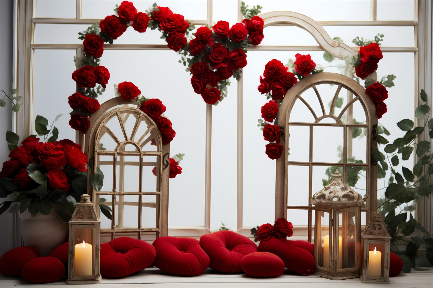 Valentines Backdrop Decor Wooden Frames Red Roses Backdrop BRP11-295