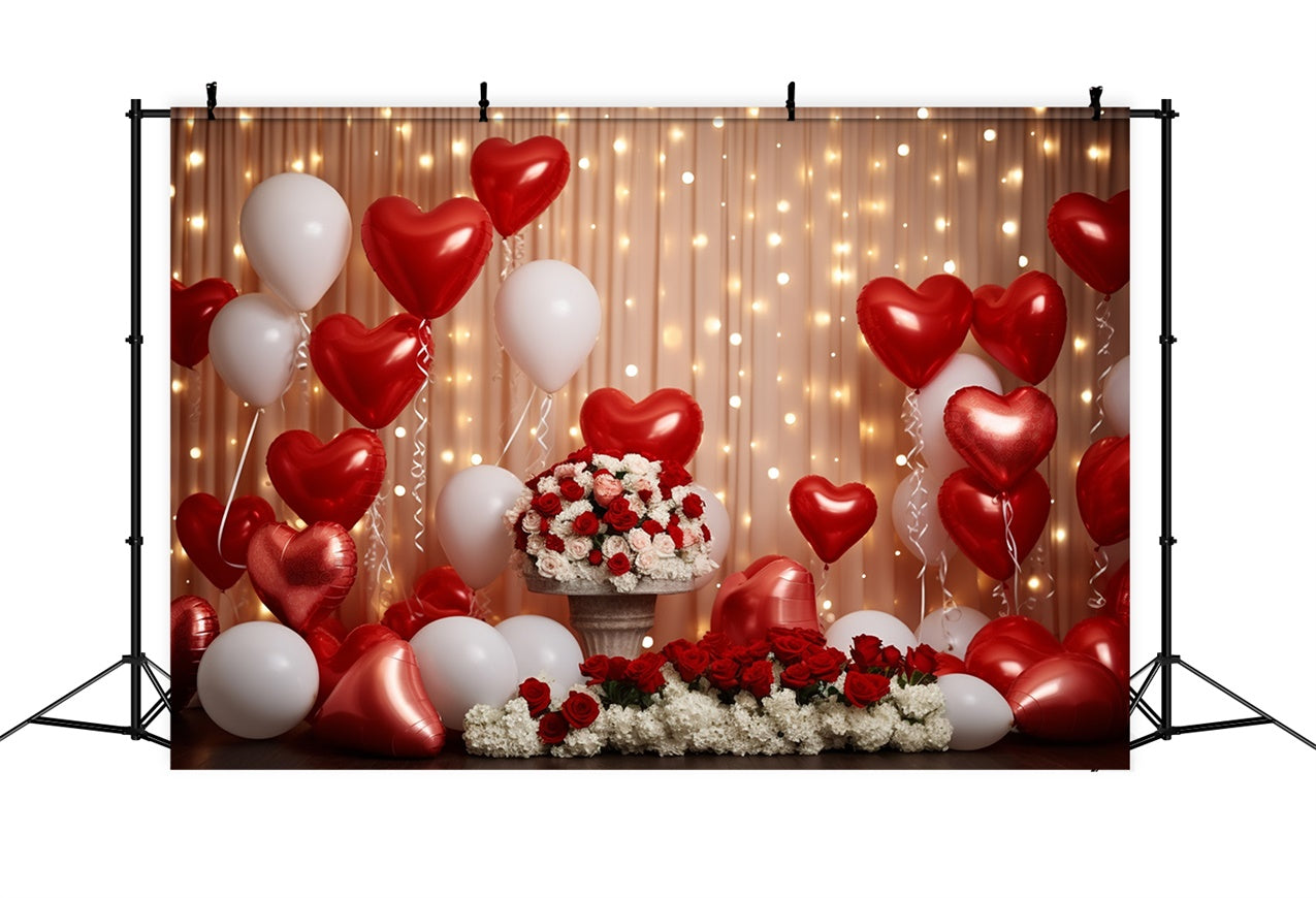 Valentine's Day Photo Backdrop Heart Balloons Floral Backdrop BRP11-303