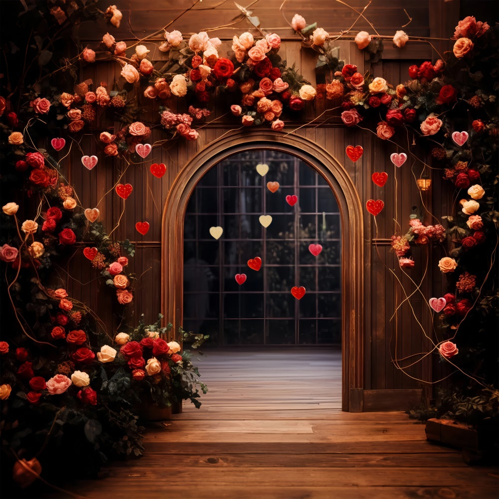 Valentine's Day Backdrops Wooden Arch Roses Hearts Backdrop BRP11-310