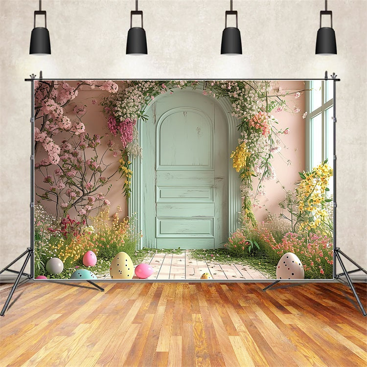 Easter Backdrops Ideas Egg Mint Door Florals Backdrop BRP11-340