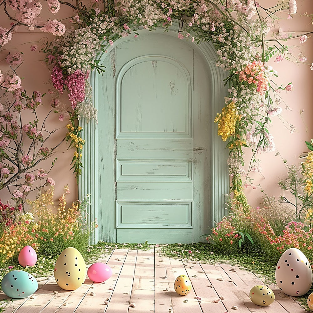 Easter Backdrops Ideas Egg Mint Door Florals Backdrop BRP11-340