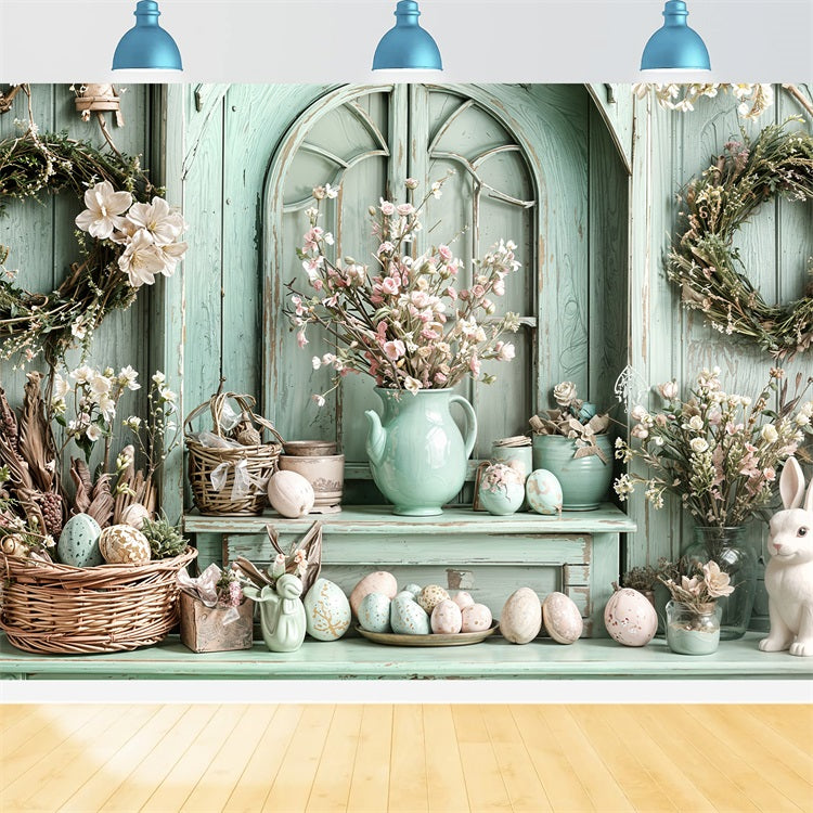 Easter Bunny Backdrop Ideas Shelf Wreaths Eggs Backdrop BRP11-341