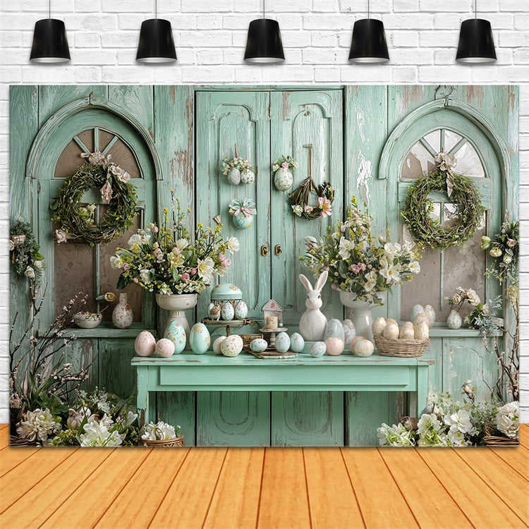 Happy Easter Photo Backdrop Cabinet Egg Wreath Backdrop BRP11-342