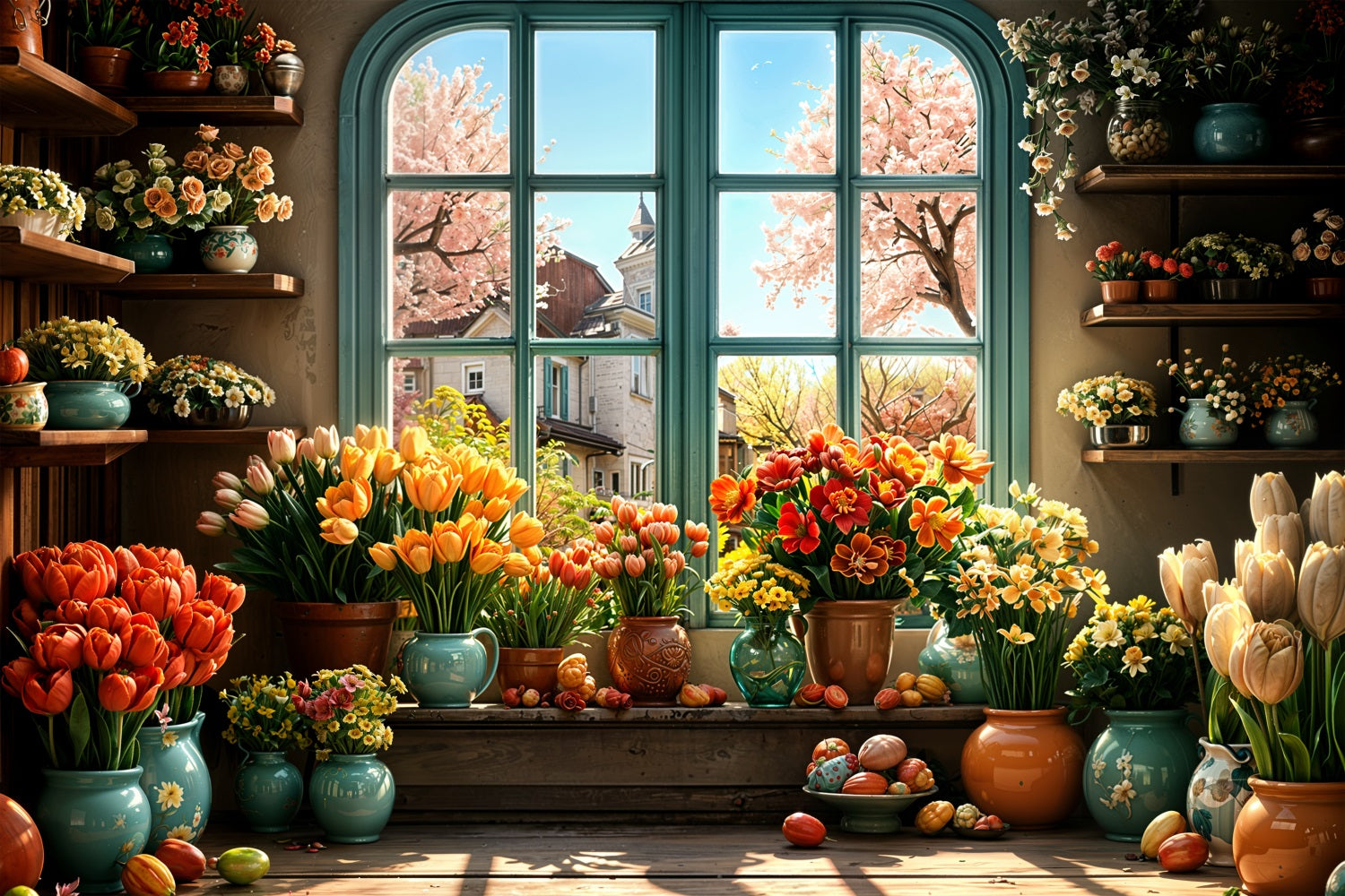 Easter Backdrop Images Egg Bloom Window Backdrop BRP11-347