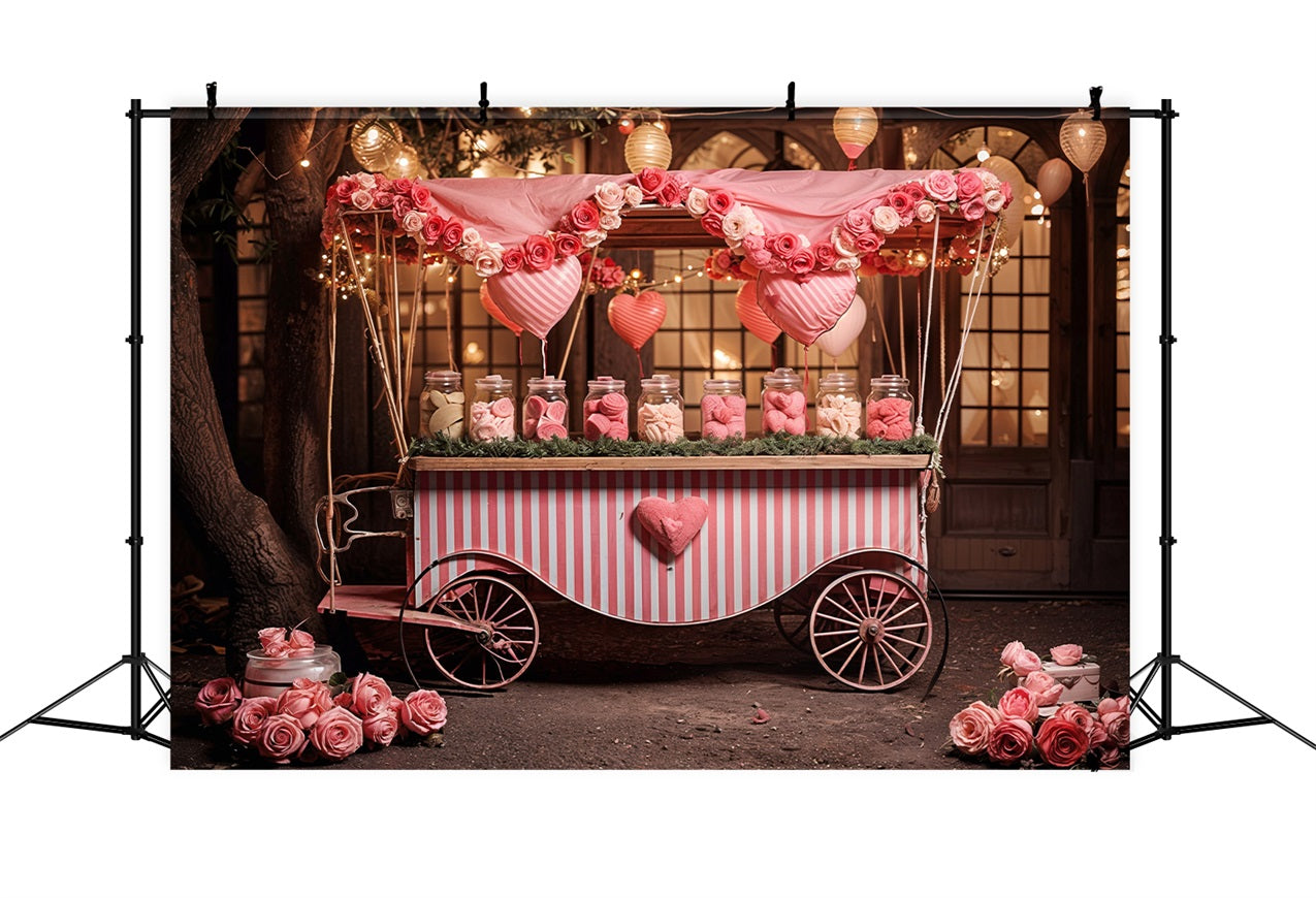Backdrops Valentine's Day Heart Rose Candy Cart Backdrop BRP11-385