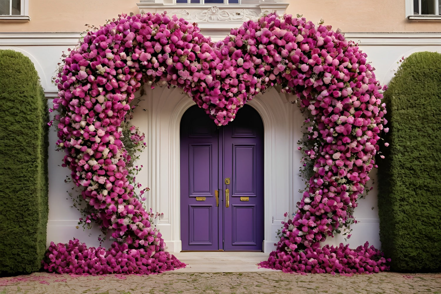 Valentine's Photo Backdrop Heart Floral Purple Doors Backdrop BRP11-393