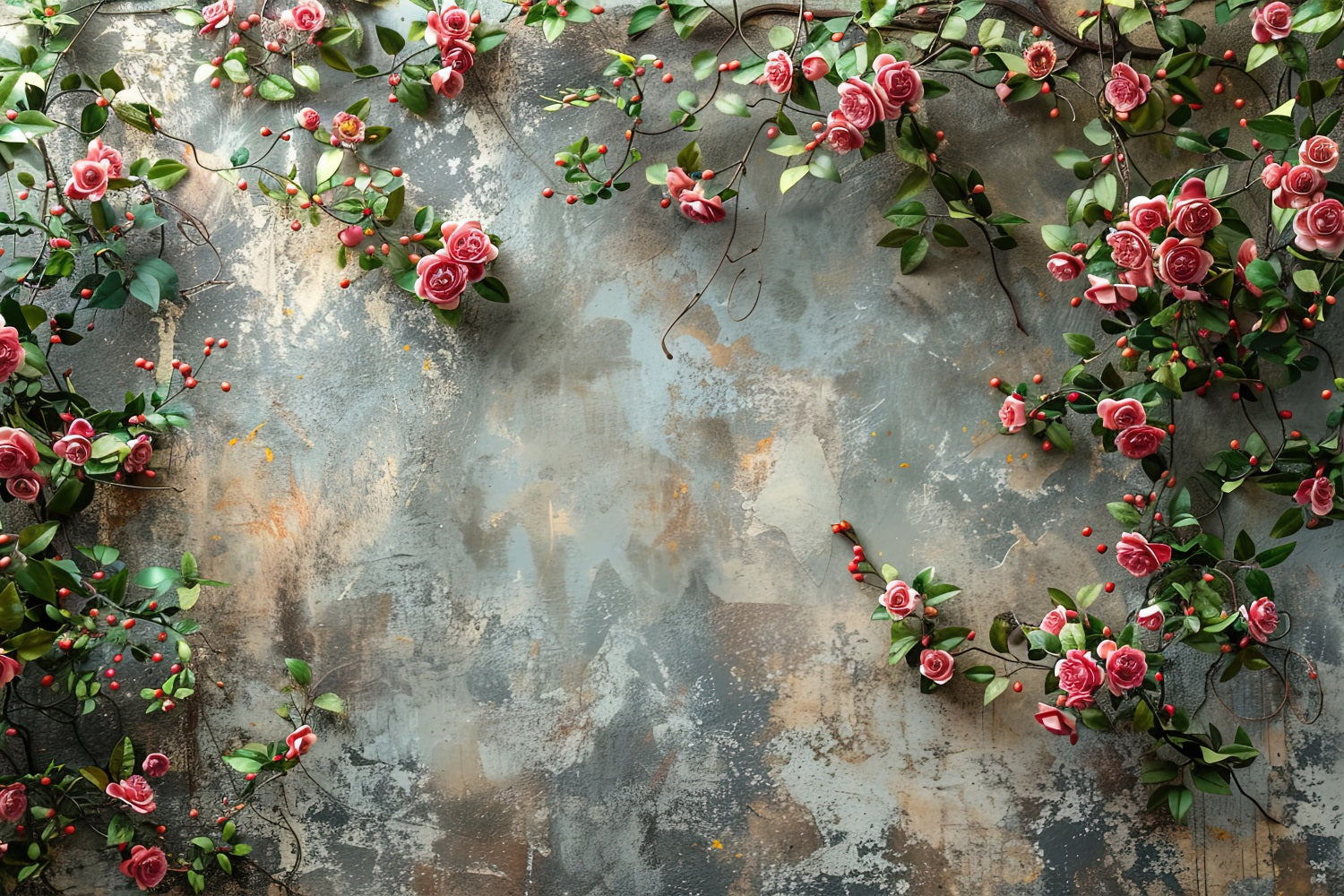 Photobooth Valentines Backdrop Floral Vines Painted Wall Backdrop BRP11-397