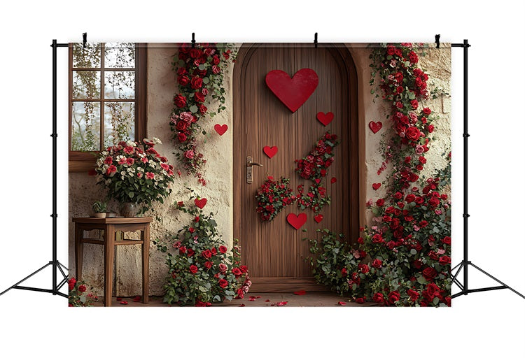 Valentines Backdrop Decor Wooden Door Heart Flower Backdrop BRP11-400