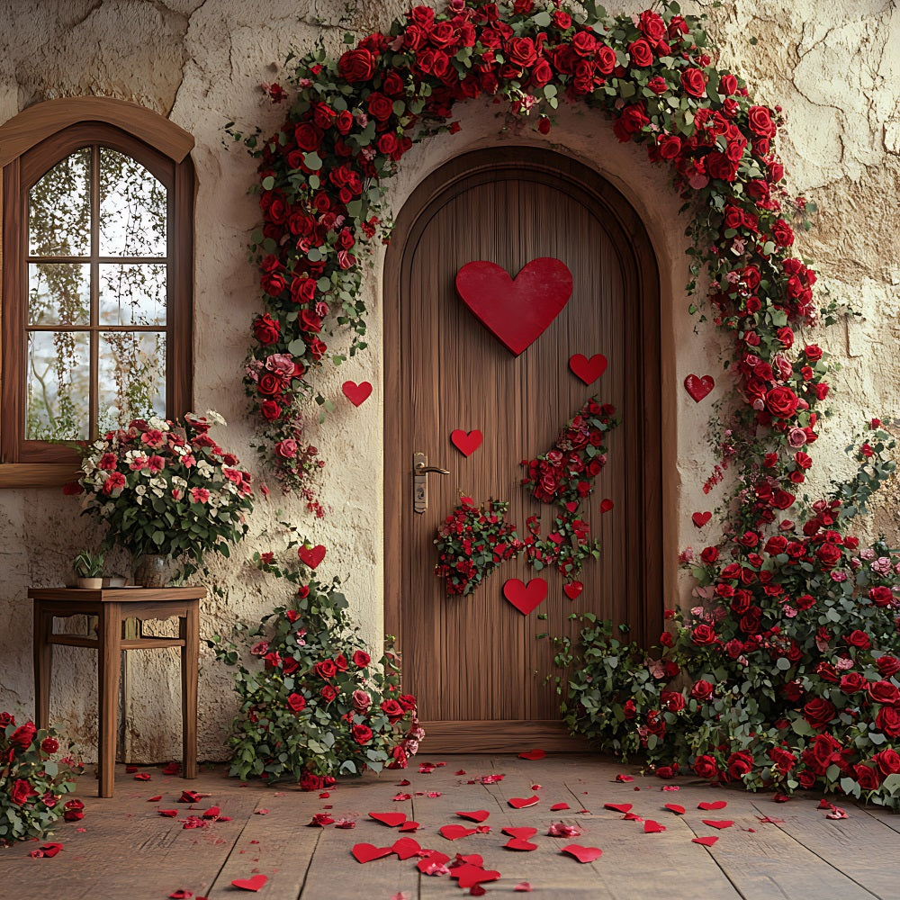 Valentines Backdrop Decor Wooden Door Heart Flower Backdrop BRP11-400