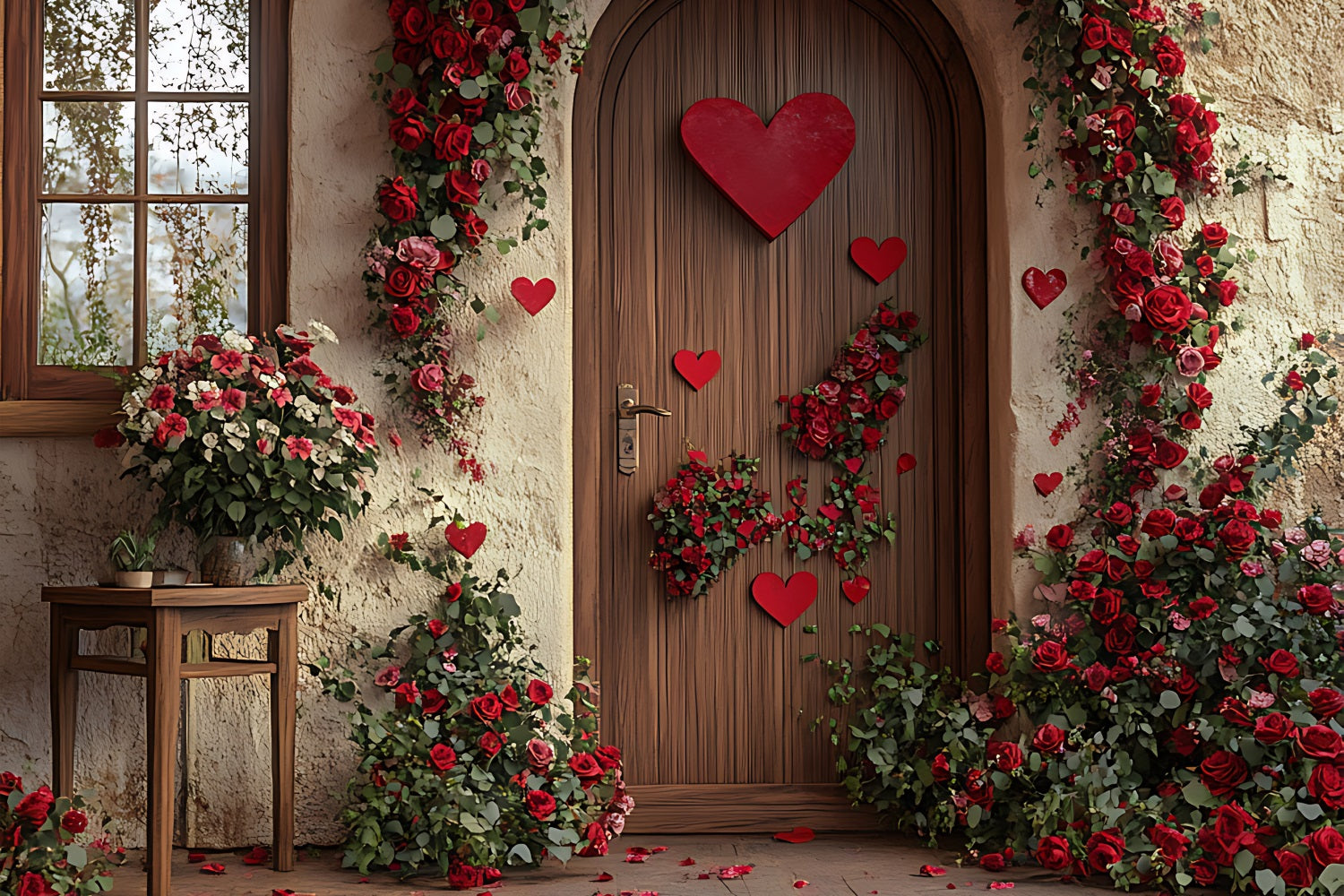 Valentines Backdrop Decor Wooden Door Heart Flower Backdrop BRP11-400