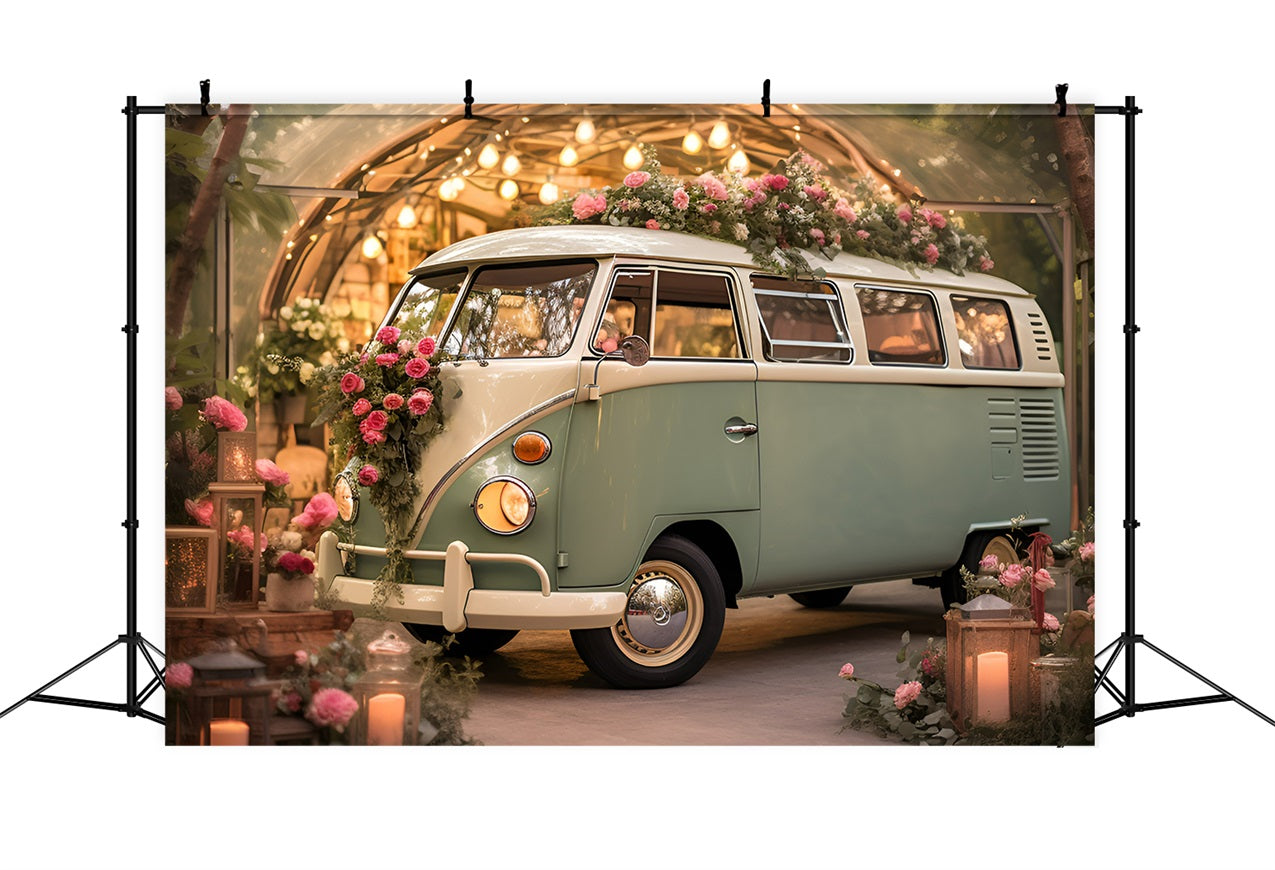 Photoshoot Valentines Backdrop Green Bus Floral Wedding Backdrop BRP11-405