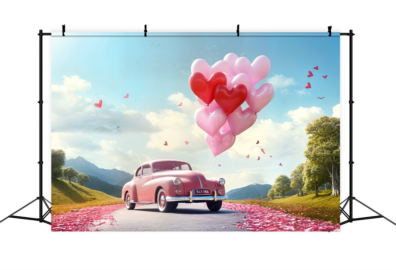 Valentine Backdrops Heart Balloon Road Pink Car Backdrop BRP11-411