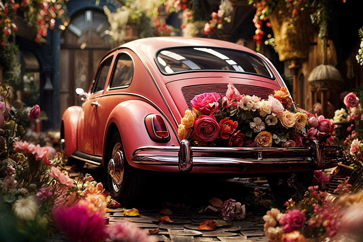 Valentines Day Photo Backdrop Love-Themed Car Floral Backdrop BRP11-412