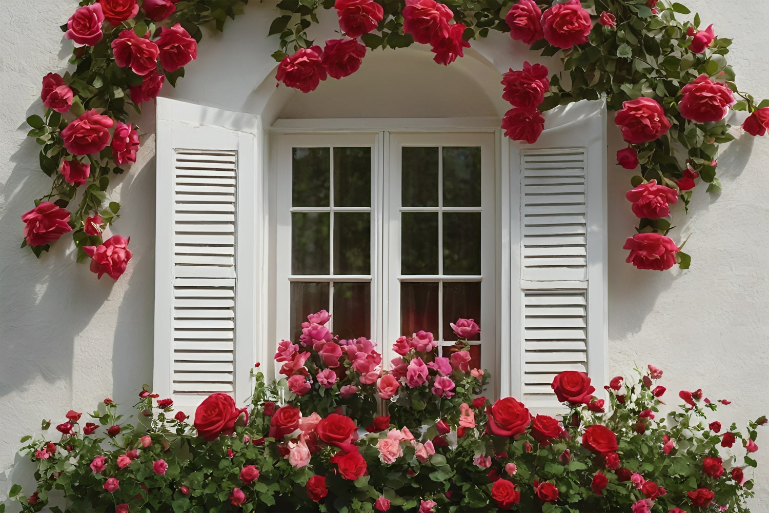 Valentine's Day Photo Backdrops Rose-Decorated White Window Backdrop BRP11-415
