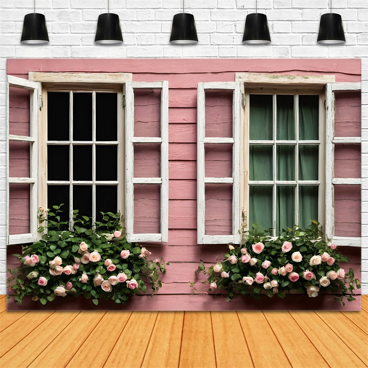 Valentines Backdrop Vintage Pink Window Floral Backdrop BRP11-416