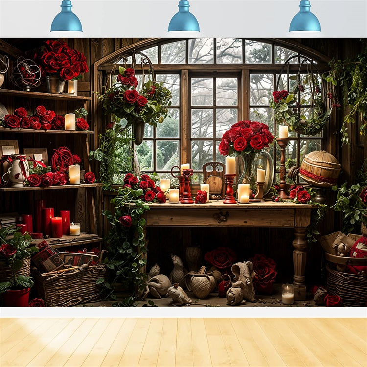 Valentine's Backdrops Romantic Vintage Window Rose Backdrop BRP11-419