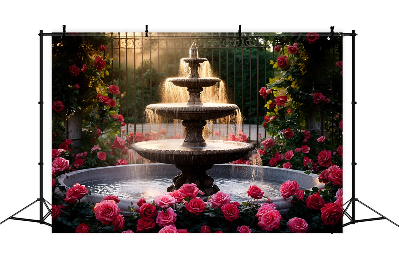 Valentines Photography Backdrops Three-Tier Fountain Pink Roses Backdrop BRP11-426