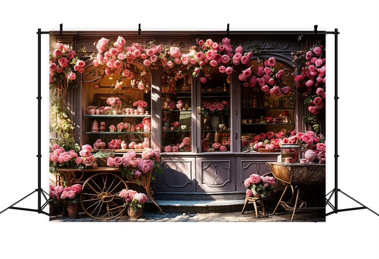 Photography Valentine Backdrops Shopfront Cascading Pink Roses Backdrop BRP11-429