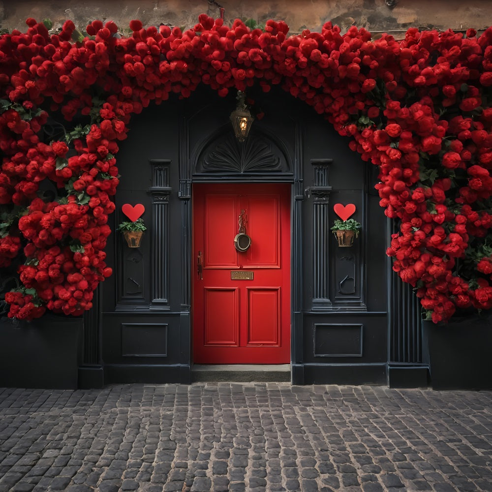 Valentine Photo Backdrop Red Roses Black Door Backdrop BRP11-432