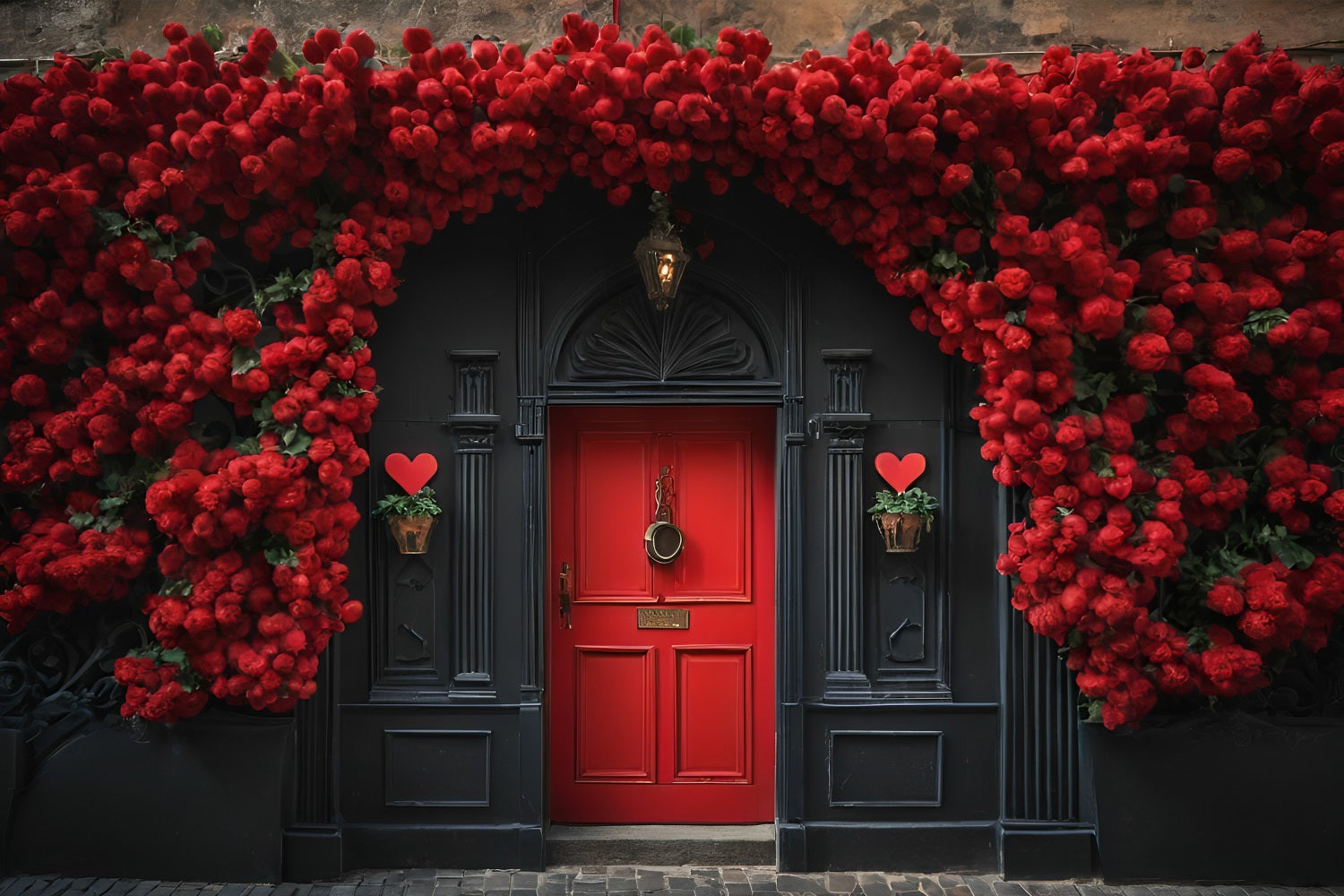 Valentine Photo Backdrop Red Roses Black Door Backdrop BRP11-432
