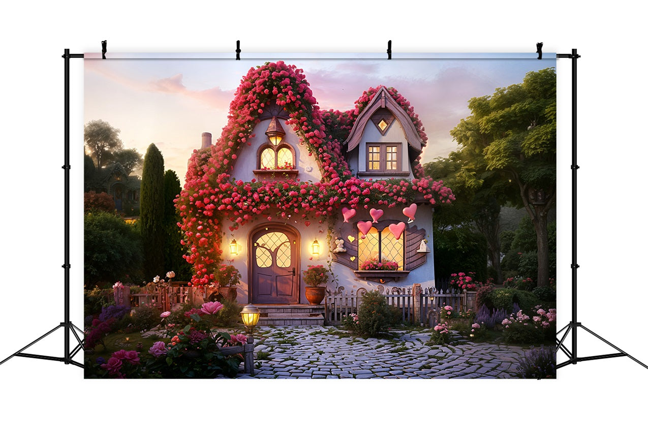 Valentines Photo Backdrops Floral Cottage Charming Lights Backdrop BRP11-434