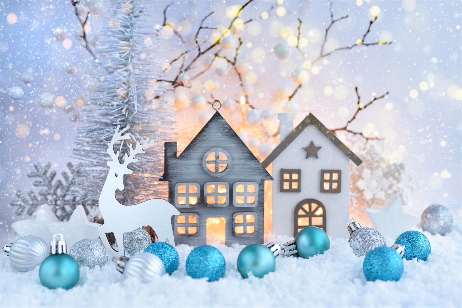 Winter Backdrop Ideas Snowy Village Reindeer Christmas Backdrop BRP11-471