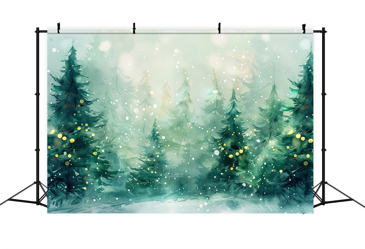 Winter Forest Backdrops Watercolor Pine Trees Snowfall Backdrop BRP11-473