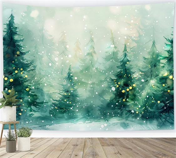 Winter Forest Backdrops Watercolor Pine Trees Snowfall Backdrop BRP11-473