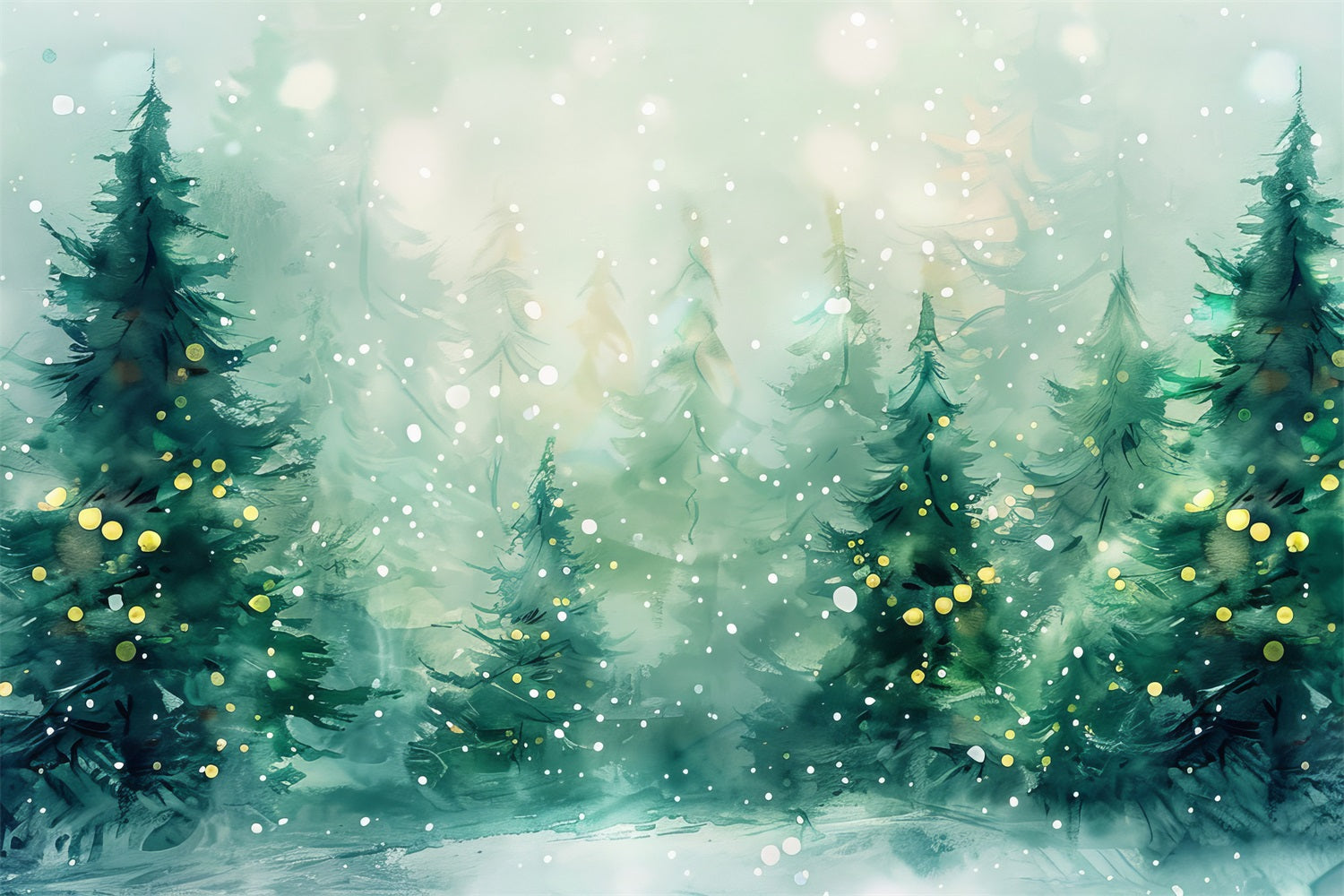Winter Forest Backdrops Watercolor Pine Trees Snowfall Backdrop BRP11-473