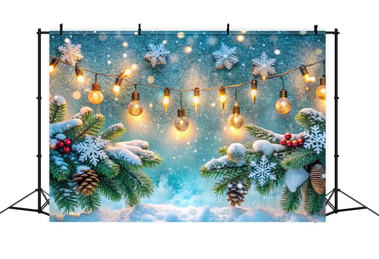 Winter Scene Backdrop Frosted Pinecones String Lights Backdrop BRP11-481